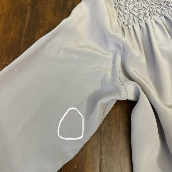 NWOT ECRU L/S Beaded Washable Silk Button-Up Shirt Pleated in Smokey Purple - Picture 5 of 12